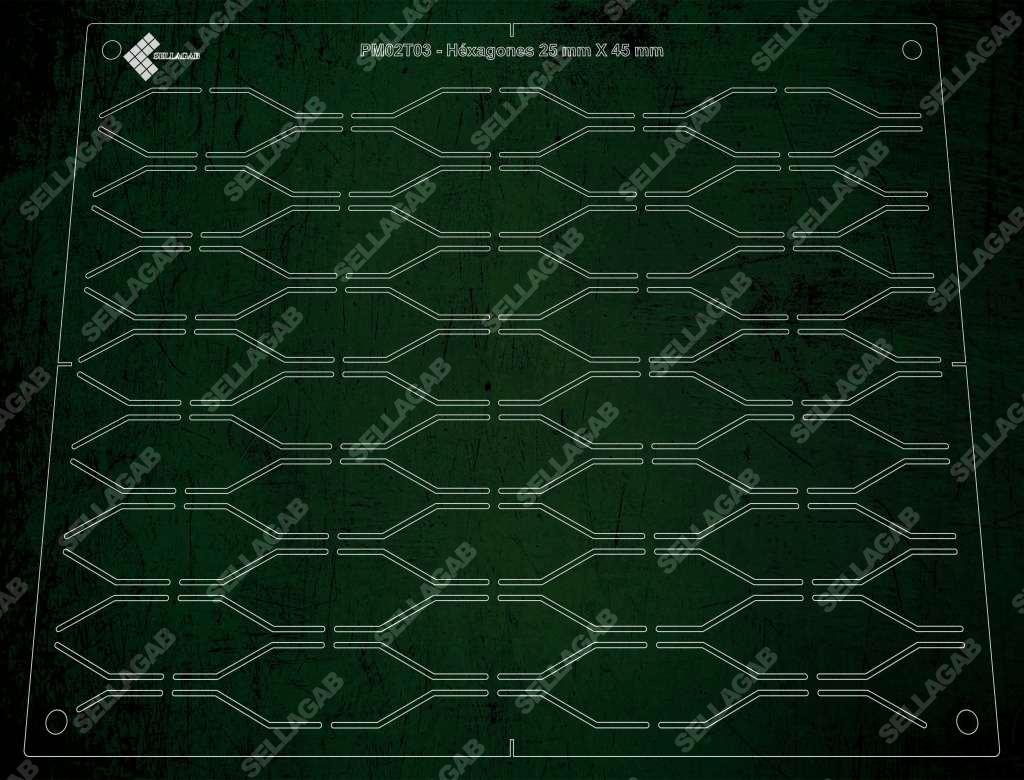 PM02T03 - Hexagones 25x45 mm irréguliers